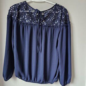 New York and Company Blue Lacy Blouse